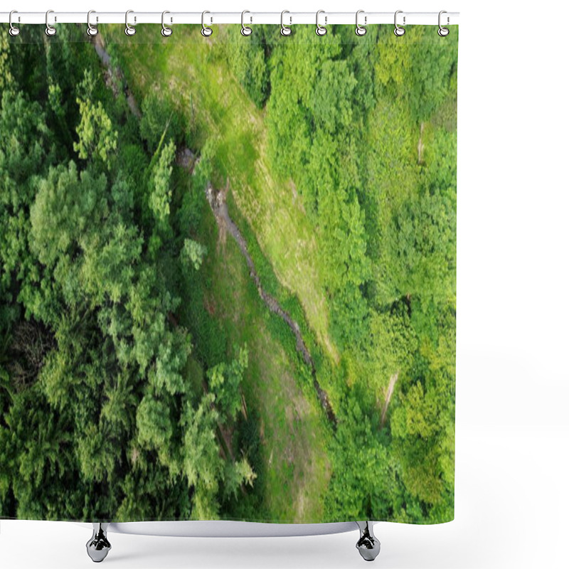 Personality  Fairy-tale Aerial View From Above Of The Curvilinear River In The Green Wild Atmosphere Shower Curtains