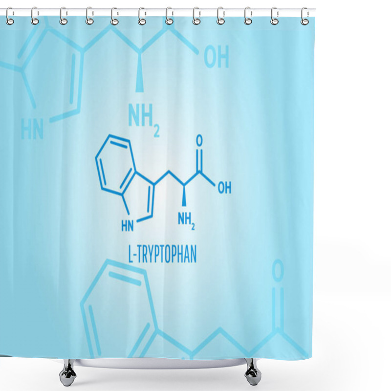 Personality  L-Tryptophan Structural Formula On Blue Medical Background With Molecules For Article, Banner Or Presentation. Vector Illustration Shower Curtains