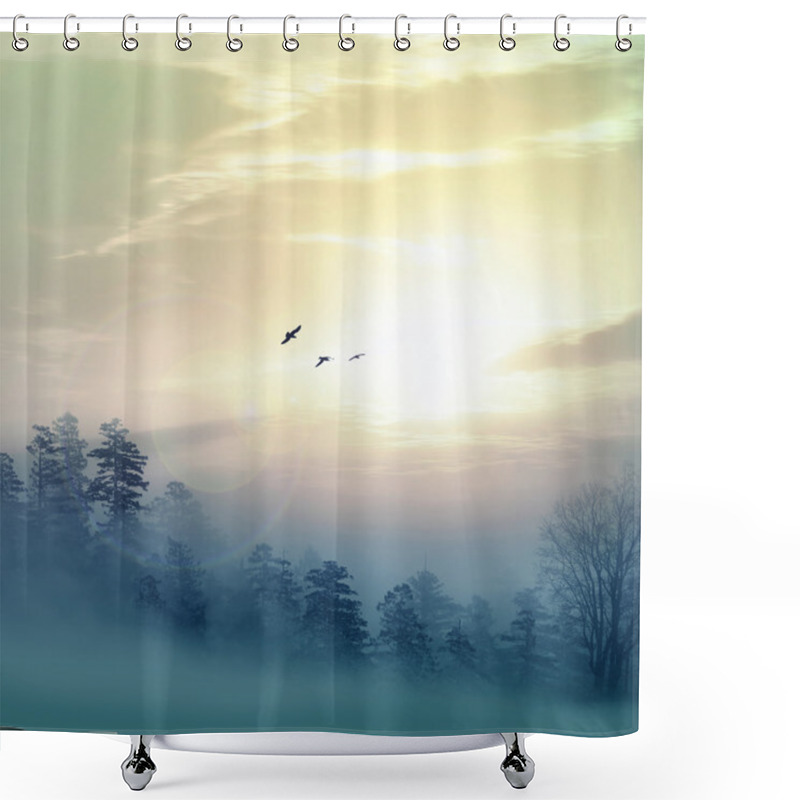 Personality  Beautiful Landscape With Birds Shower Curtains