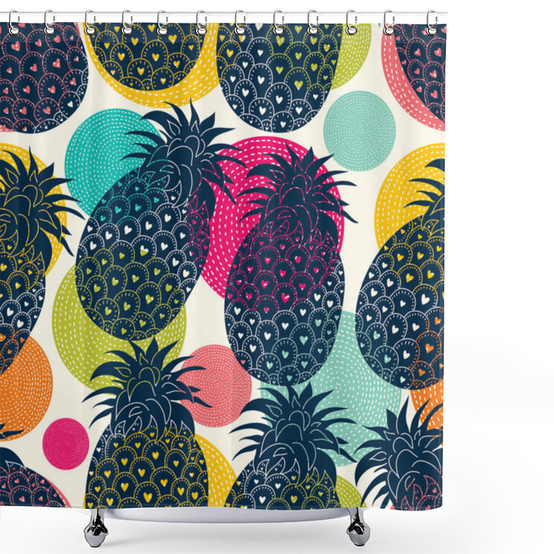 Personality  Pineapple And Polka Dot Pattern Shower Curtains