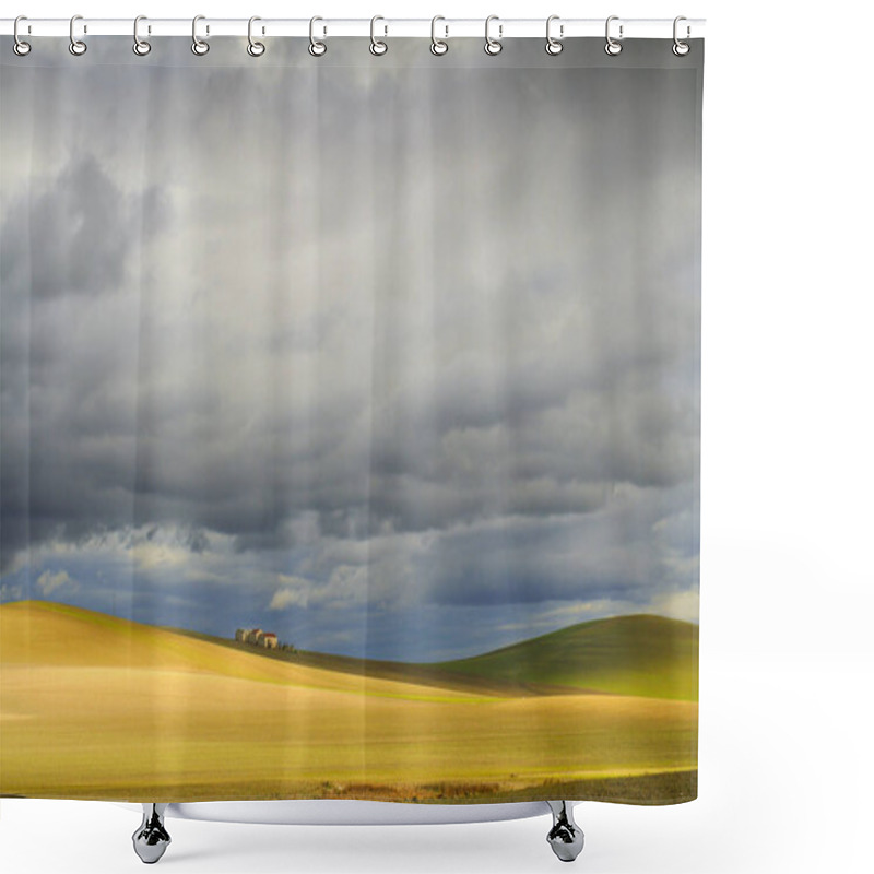 Personality  RURAL LANDSCAPE WINTER.Between Apulia And Basilicata. Hilly Landscape With Farmhouse Dominated By Thunderclouds. -ITALY- . Shower Curtains