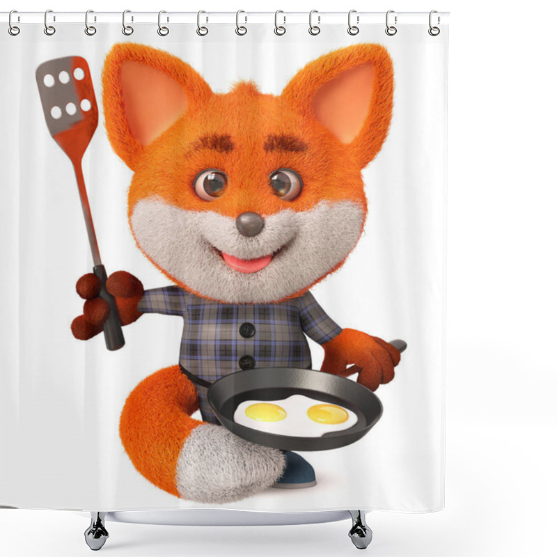 Personality  3d Illustration Funny Little Fox With A Frying Pan Shower Curtains