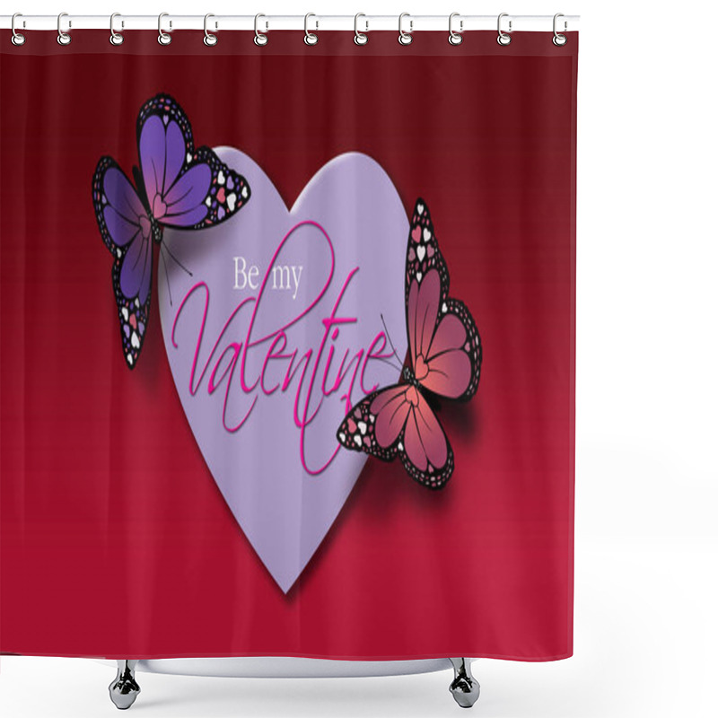 Personality  Be My Valentine Butterflies With Heart Graphic Background Shower Curtains