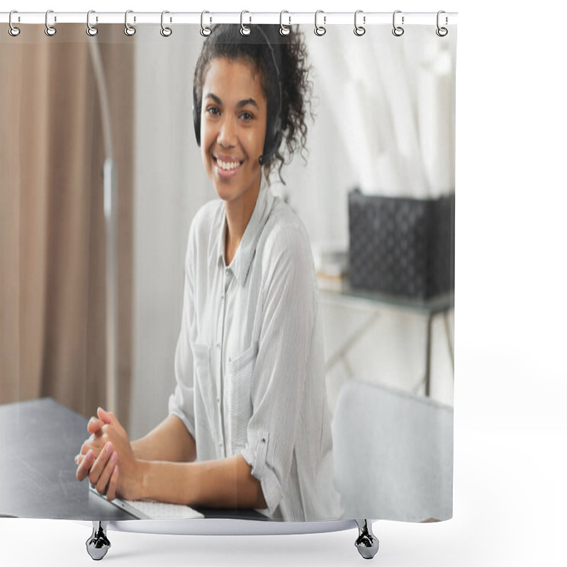 Personality  African American Businesswoman Wearing A Headset Shower Curtains