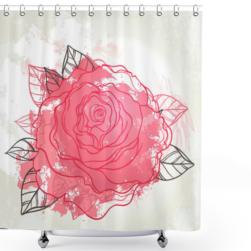 Personality  Beautiful Roses Bouquet Drawing On Beige Grunge Background. Hand Shower Curtains