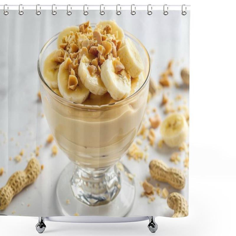 Personality  Delicious Dessert Featuring Creamy Banana Pudding Topped With Sliced Bananas And Crushed Peanuts. Shower Curtains