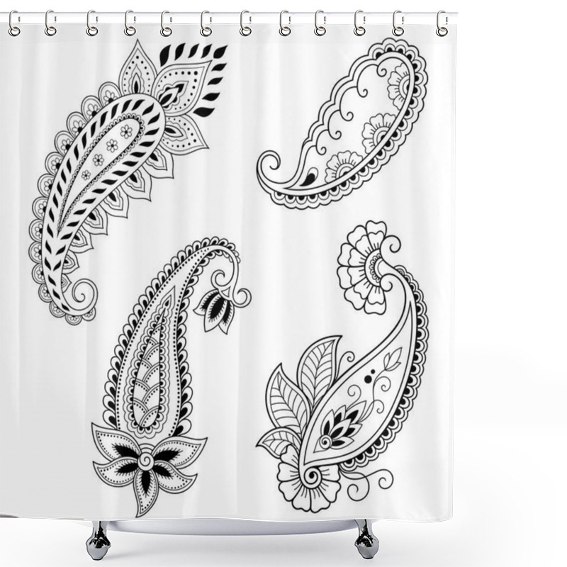 Personality  Set Of Mehndi Flower Pattern For Henna Drawing And Tattoo. Decoration In Ethnic Oriental, Indian Style. Shower Curtains