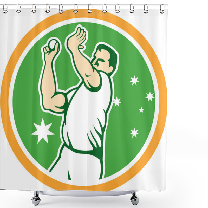 Personality  Australian Cricket Fast Bowler Bowling Ball Circle Cartoon Shower Curtains