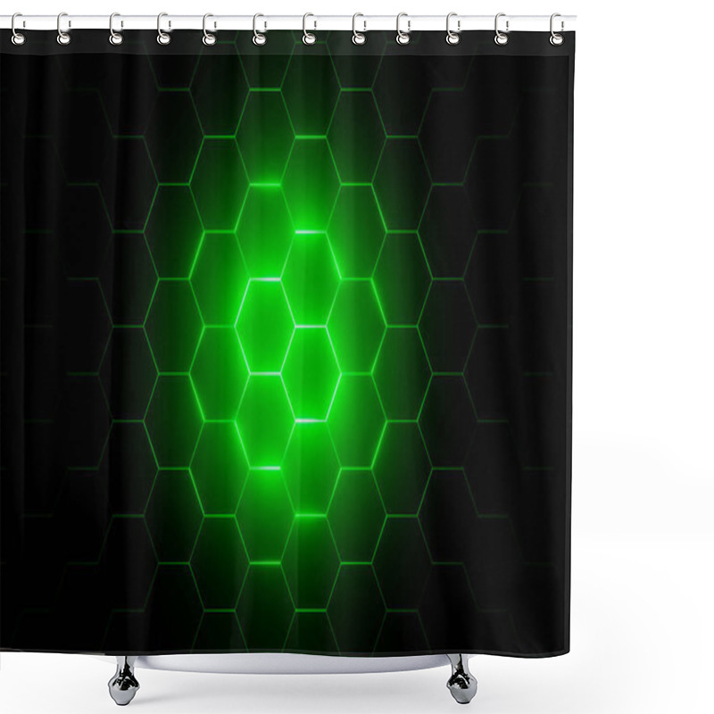 Personality  3d Illustration Of Green LED LIGHT In Hexagonal Modern Background  Shower Curtains