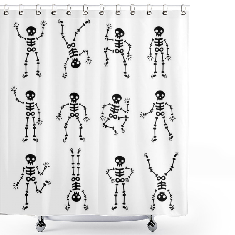 Personality  Vector Elements For Halloween Design. Simple Dancing Skeletons. Various Skeletal Poses Isolated. Funny Skeletons In Different Poses. Shower Curtains