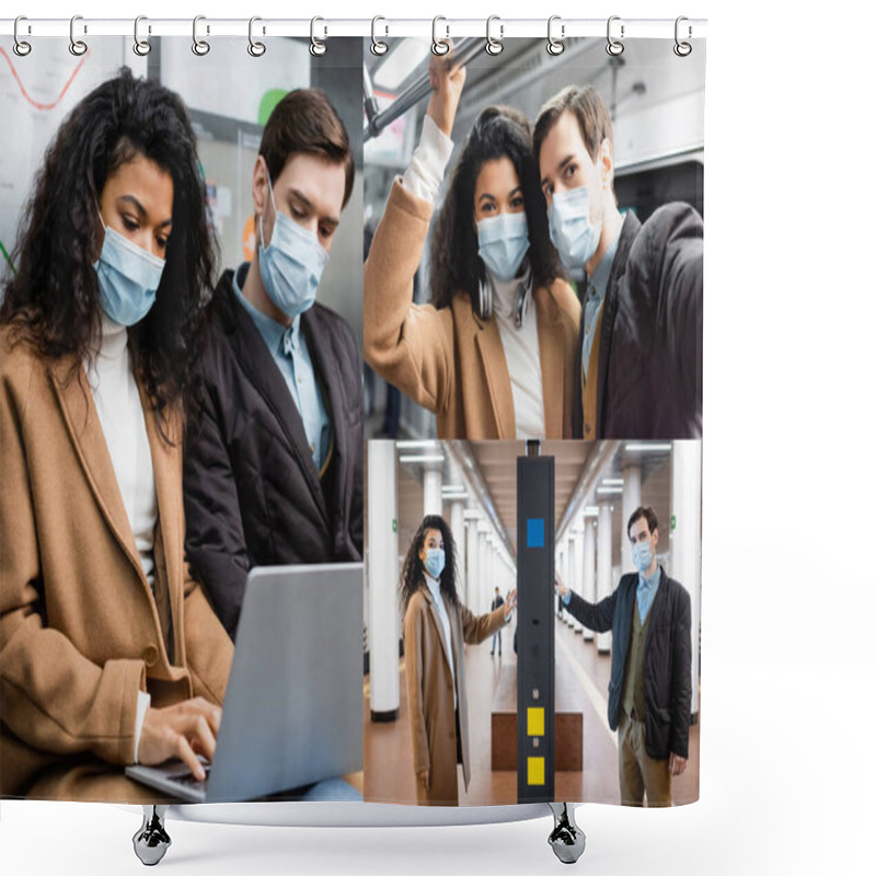 Personality  Collage Of African American Woman And Man In Medical Masks In Subway Shower Curtains