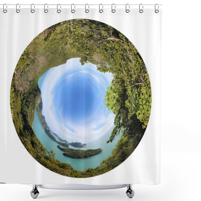 Personality  World And Nature Concept, View Of Archipelago Island Circle Design Image. Shower Curtains