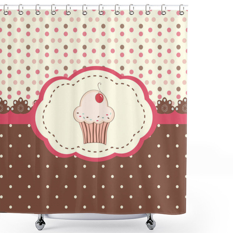 Personality  Card Menu With Cupcake And Polka Dots Background Shower Curtains