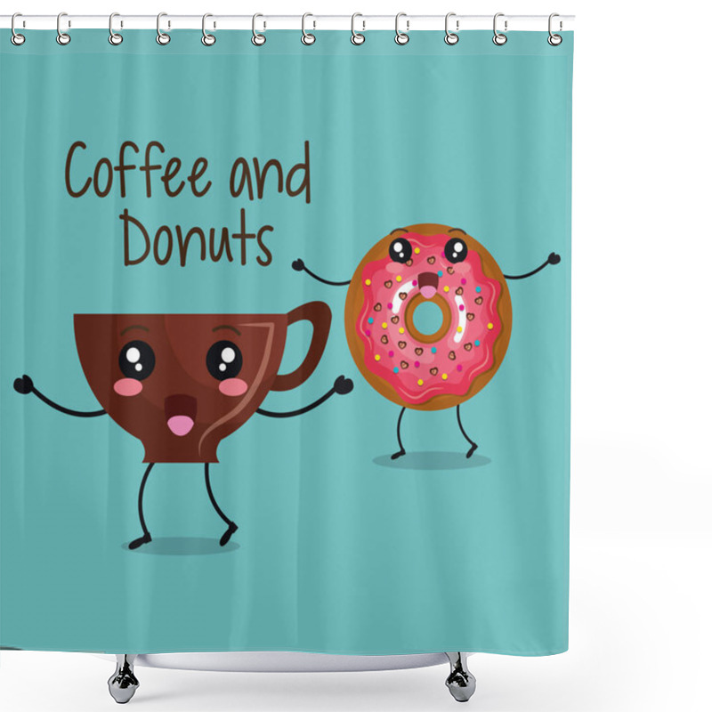 Personality  Delicious Coffee Cup And Donuts Kawaii Character Shower Curtains