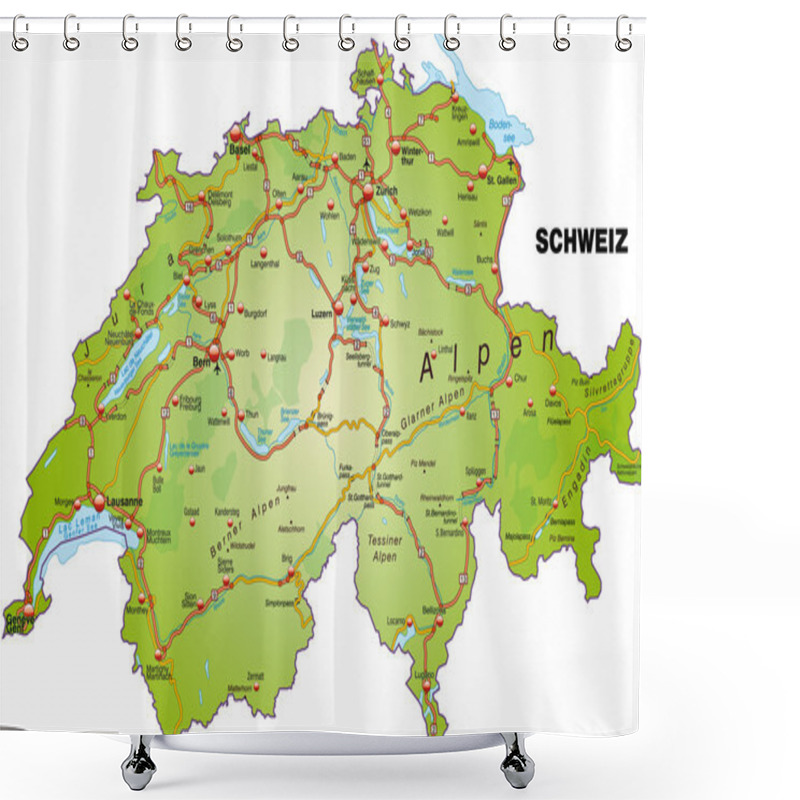 Personality  Map Of Swiss With Highways Shower Curtains