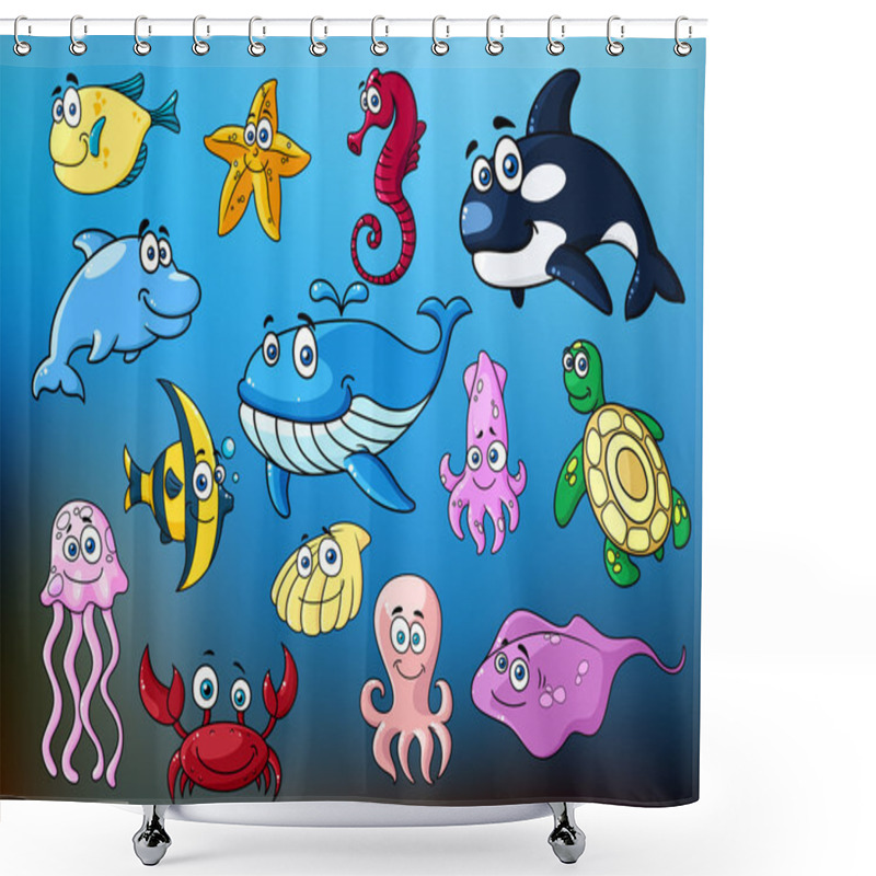 Personality  Cartoon Funny Sea Animals Characters Shower Curtains