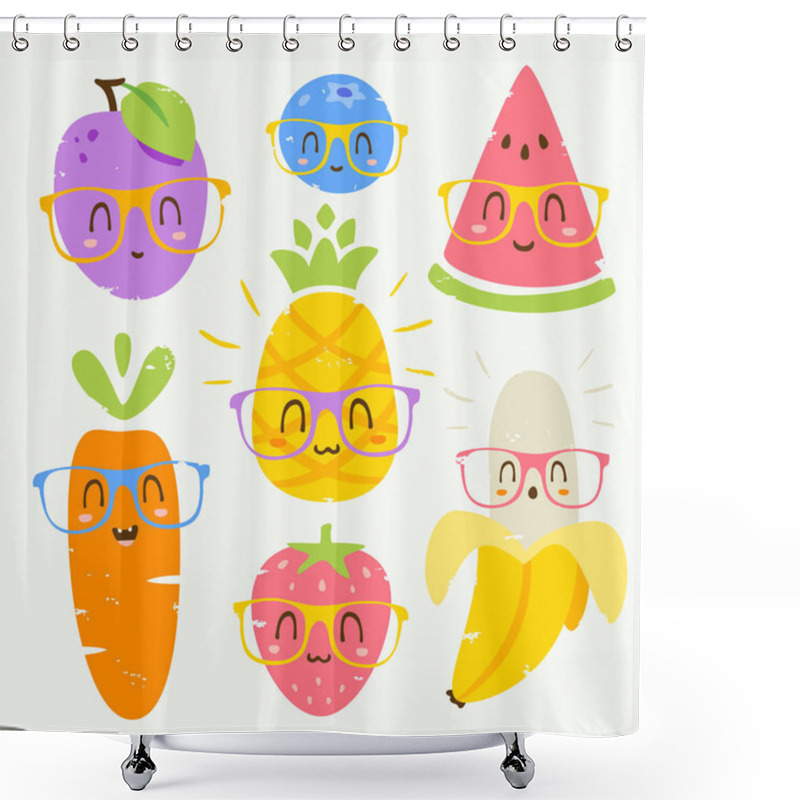 Personality  Vector Cartoon Fruits In Glasses Set Shower Curtains