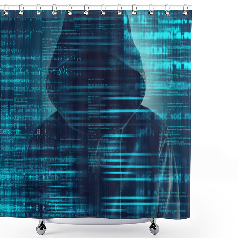 Personality  Cybersecurity, Computer Hacker With Hoodie Shower Curtains