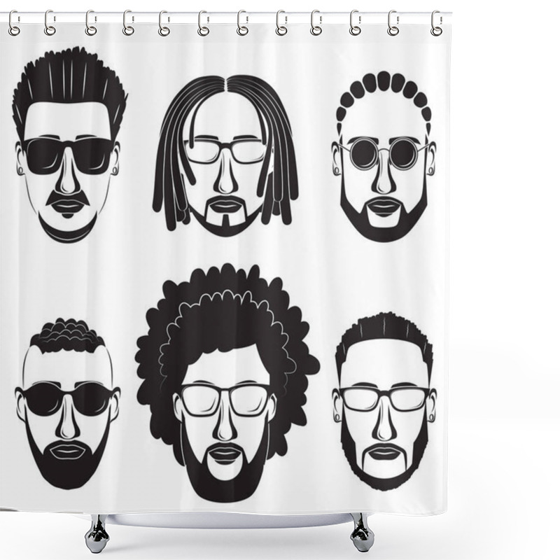 Personality  Hipsters Bearded African Men With Different Hairstyles, Mustache Shower Curtains