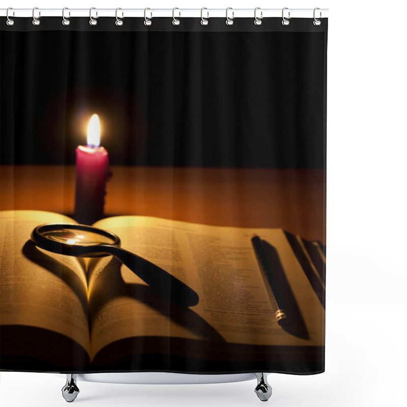 Personality  Bible And Candle Background Shower Curtains