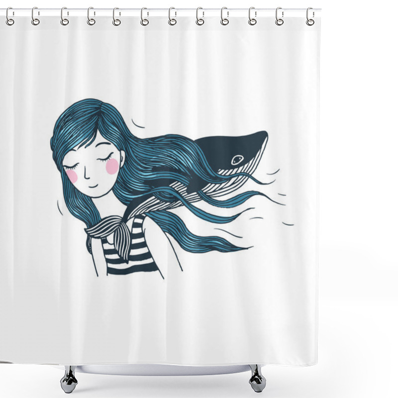 Personality  Beautiful Young Girl With A Whale. Shower Curtains