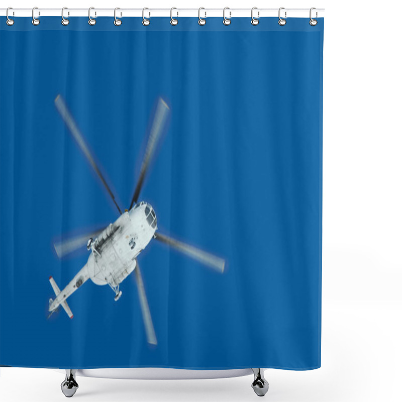 Personality  Helicopter In The Air Across Clear Sky Shower Curtains