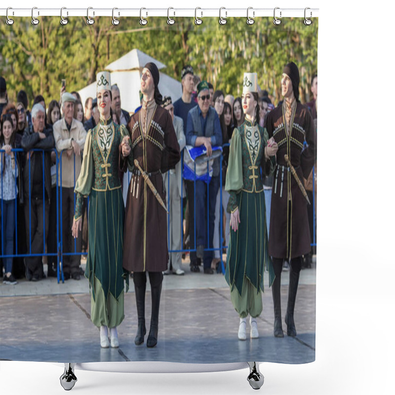 Personality  Maykop Republic Of Adygea, Russian Federation 04.25.2019; Celebration Of The National Flag With The Participation Of Equestrian Riders Artists Of Dance Groups In National Costumes. Shower Curtains