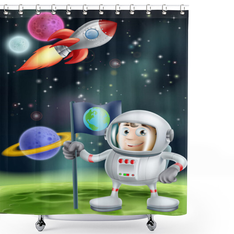 Personality  Cartoon Astronaut And Rocket Shower Curtains