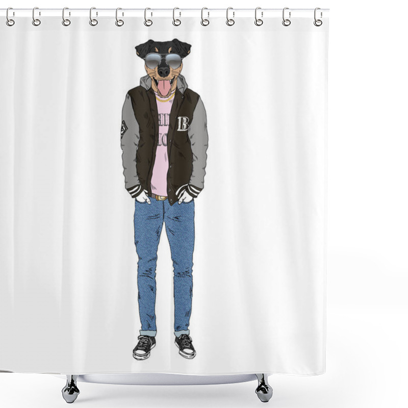 Personality  Jagdterrier, German Hunting Terrier Breed Hipster Illustration. Shower Curtains