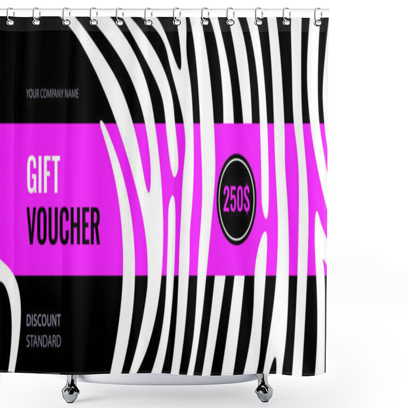 Personality  Horizontal Gift Voucher White Stripes On Black Background. Bright Pink Abstract Design. Shower Curtains