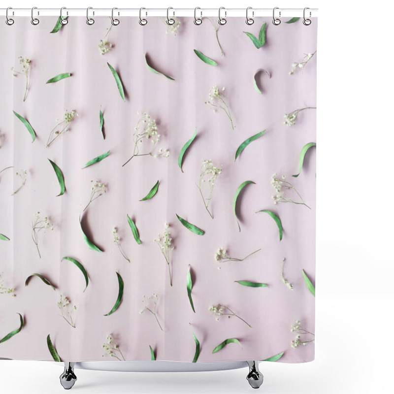 Personality  Leaves And Petals On Pink Background Shower Curtains