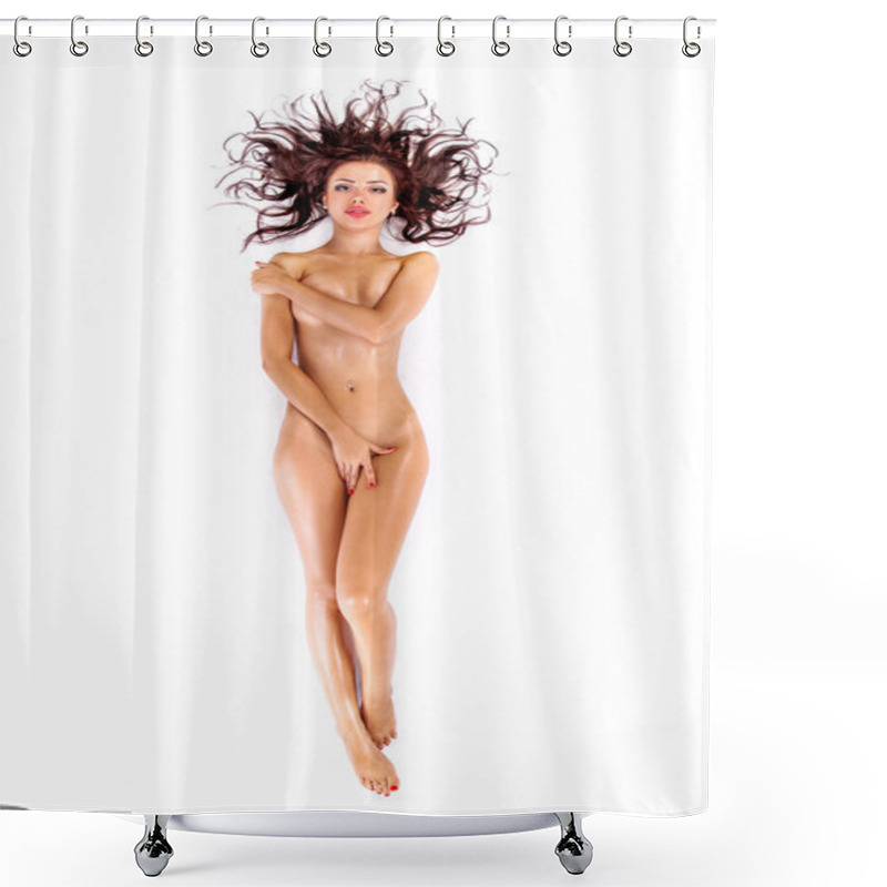 Personality  Portrait Of A Nude Woman Lying Down On The Bed Shower Curtains