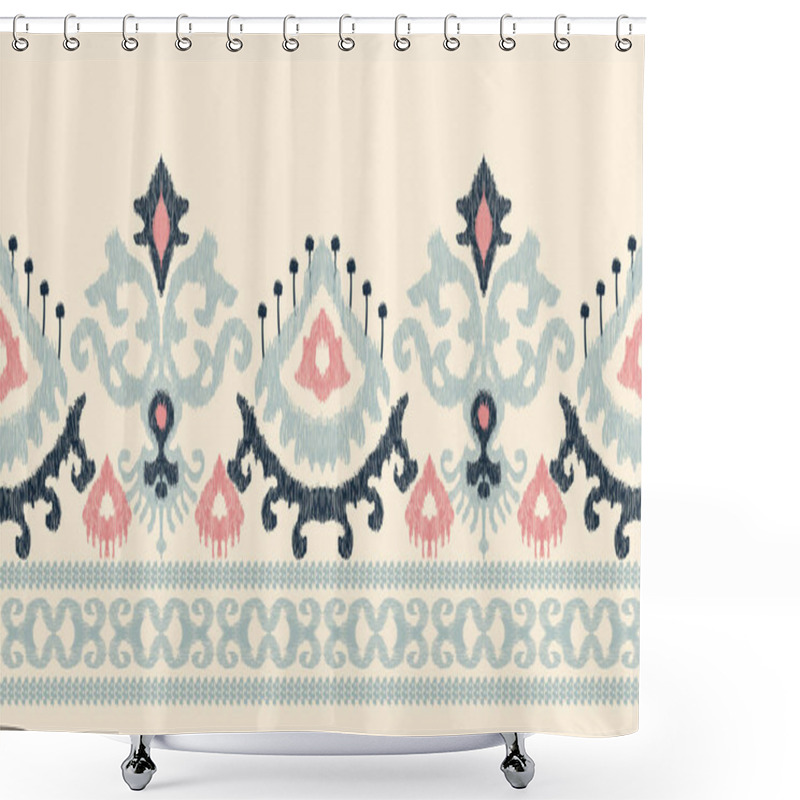 Personality  Ikat Floral Paisley Embroidery On White Background.Ikat Ethnic Oriental Pattern Traditional.Aztec Style Abstract Vector Illustration.design For Texture,fabric,clothing,wrapping,decoration,sarong,print Shower Curtains