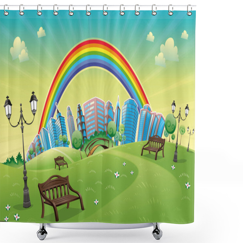 Personality  Park With Rainbow. Shower Curtains