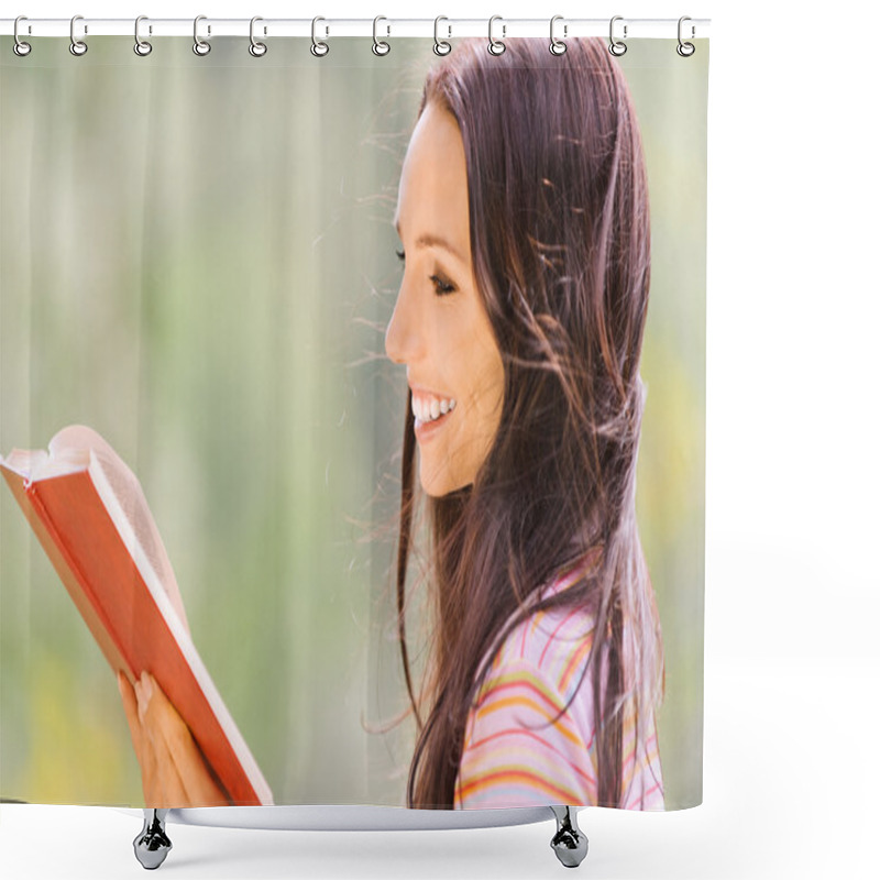 Personality  Lovely Young Woman Reads Book Shower Curtains