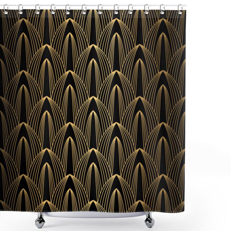 Personality  Art Deco Pattern. Seamless Black And Gold Background. Shower Curtains