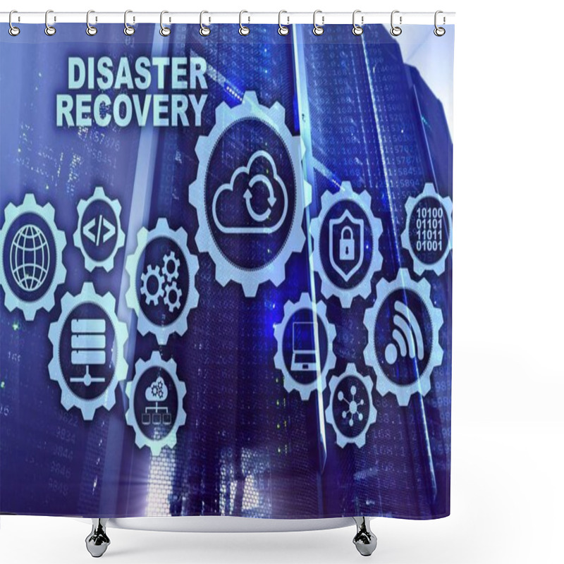 Personality  Big Data Disaster Recovery Concept. Backup Plan. Data Loss Prevention On A Virtual Screen Shower Curtains