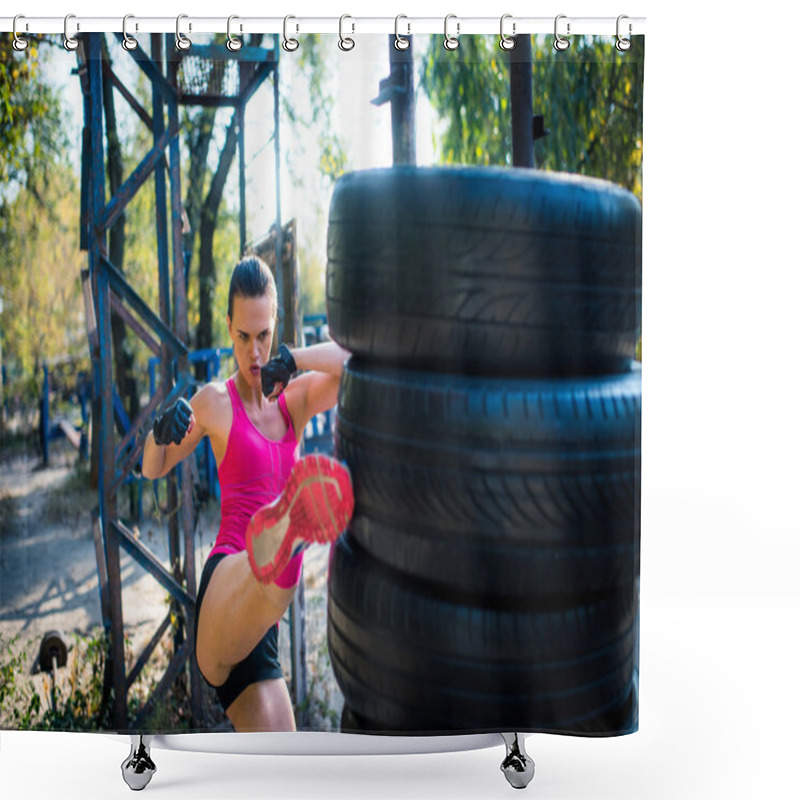 Personality  Woman During Kickboxing Work Out  Shower Curtains