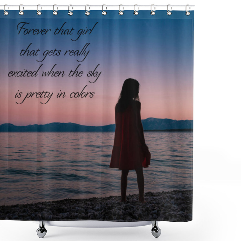 Personality  Silhouette Of A Young Girl Standing On A Beach With A Beautiful Quote Shower Curtains