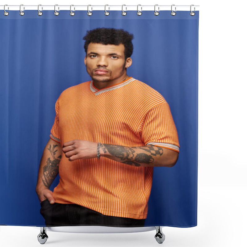 Personality  Handsome Man Showcases His Style And Charisma With A Striking Expression In Studio Lighting. Shower Curtains