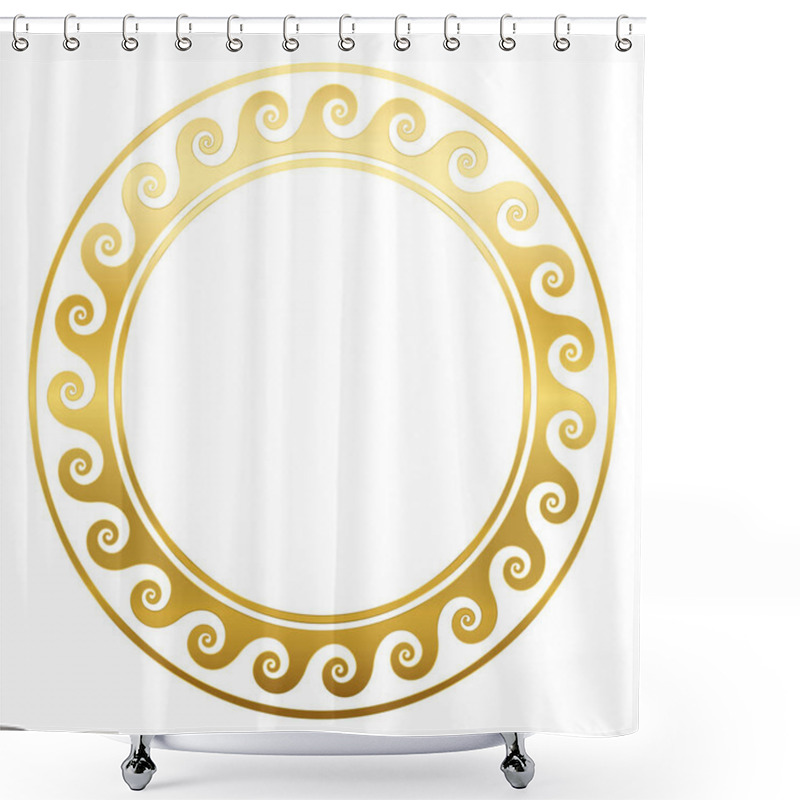 Personality  Round Frame Golden Spirals Greek Pattern Shower Curtains