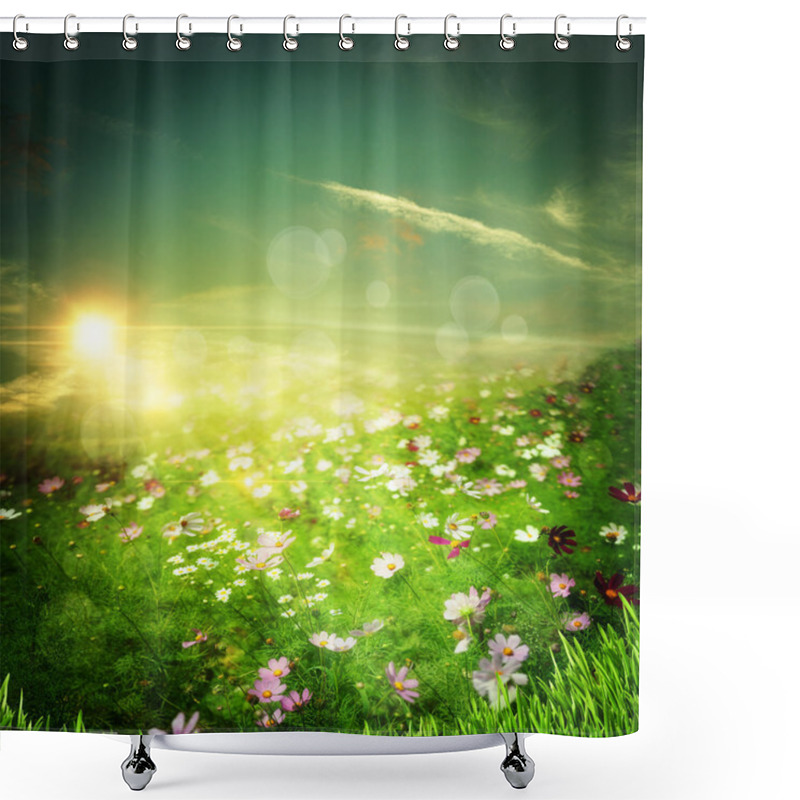 Personality  Sunrise On The Meadow. Natural Abstract Backgrounds Shower Curtains