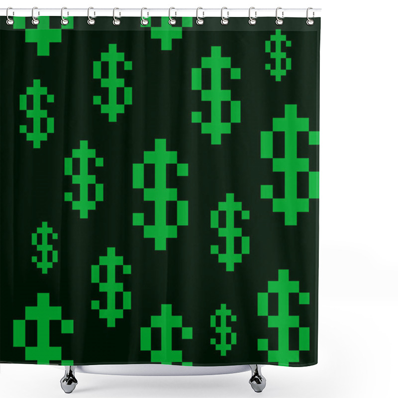 Personality  Pixel Style Dollar Seamless Pattern Background. Vector Shower Curtains