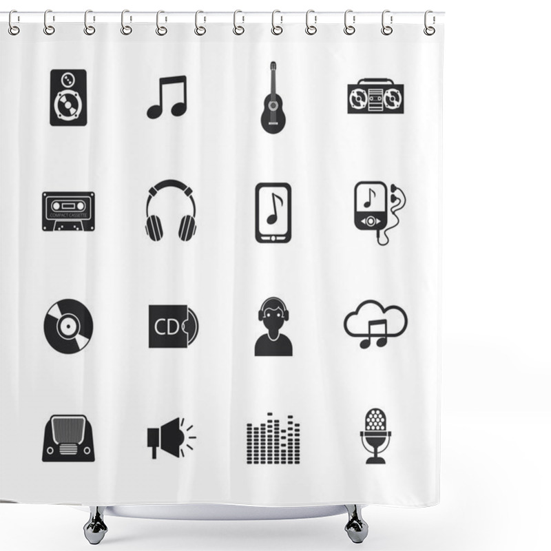 Personality  Music Icons Set Mobile Black Shower Curtains