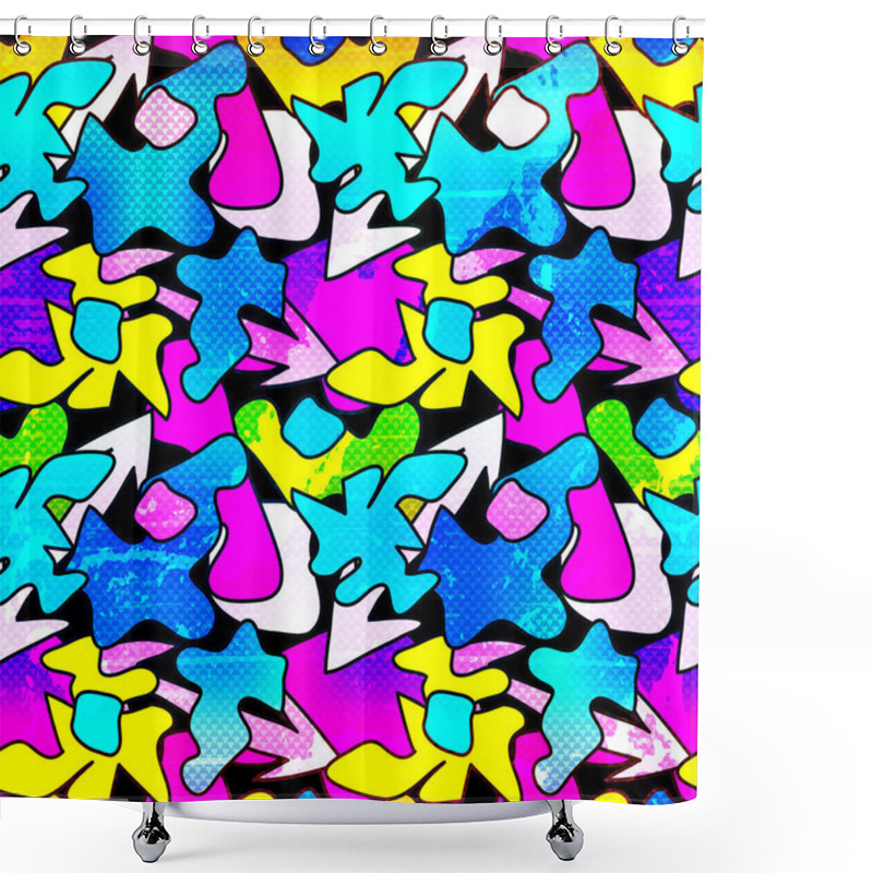 Personality  Graffiti On A Black Background Psychedelic Seamless Geometric Pattern Shower Curtains