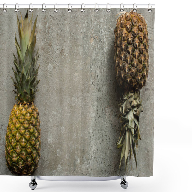 Personality  Top View Of Ripe Pineapples On Grey Concrete Surface With Copy Space Shower Curtains