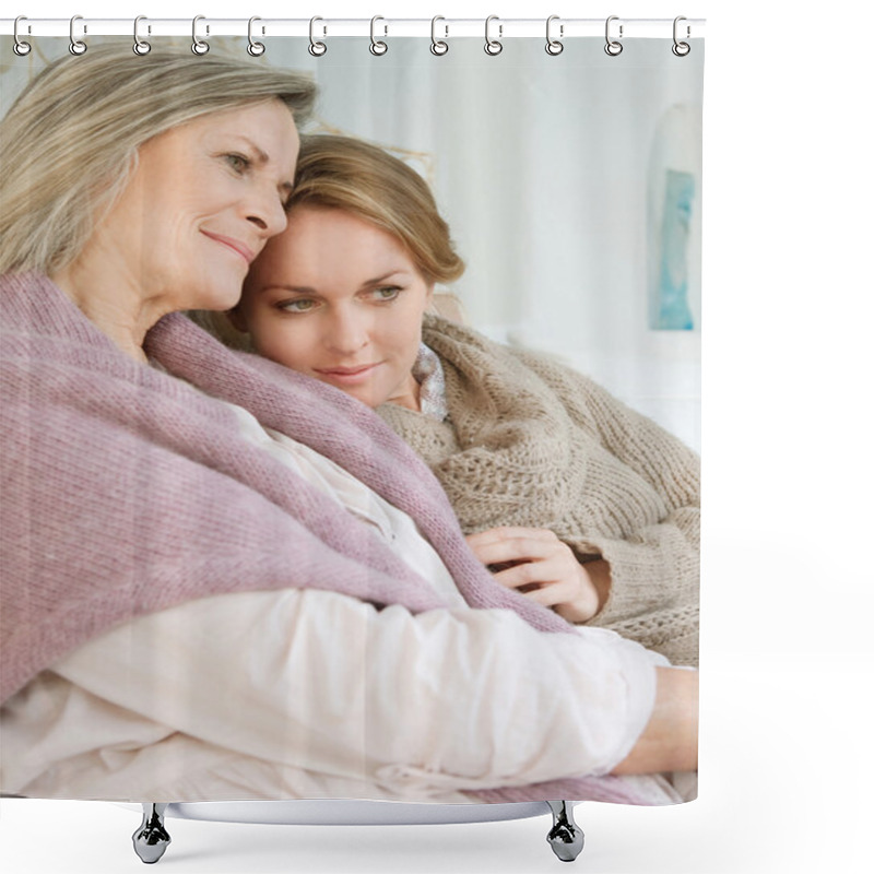 Personality  Aughter And Her Mature Mother Lounging Together Shower Curtains