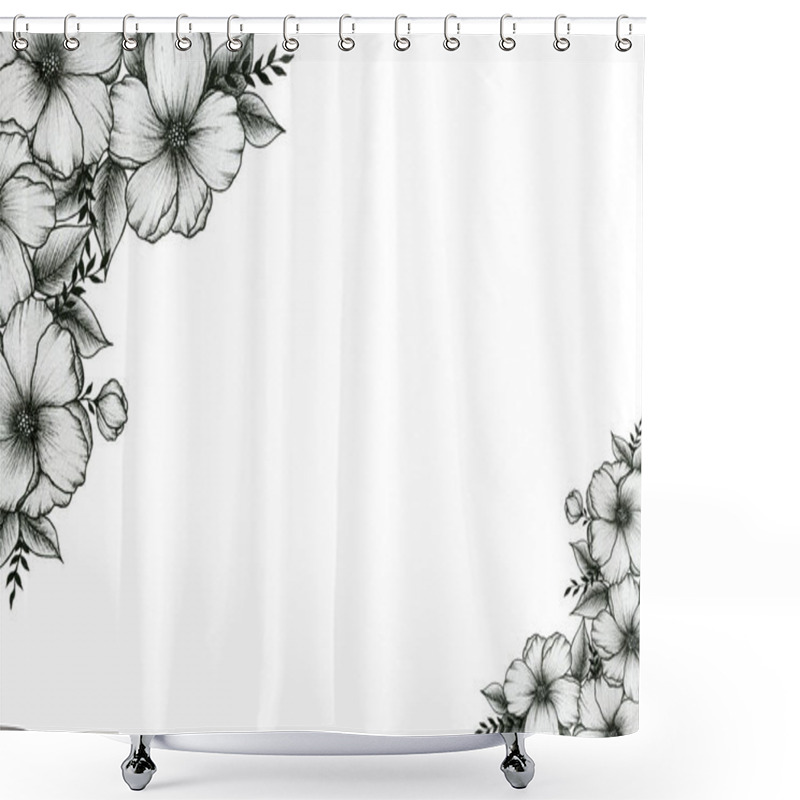 Personality  Frame With Black And White Flowers, Ink Hand Drawn Illustration With Vintage Flowers, Simple Floral Card Template For Mothers Day, Invitation Or Save The Date Shower Curtains