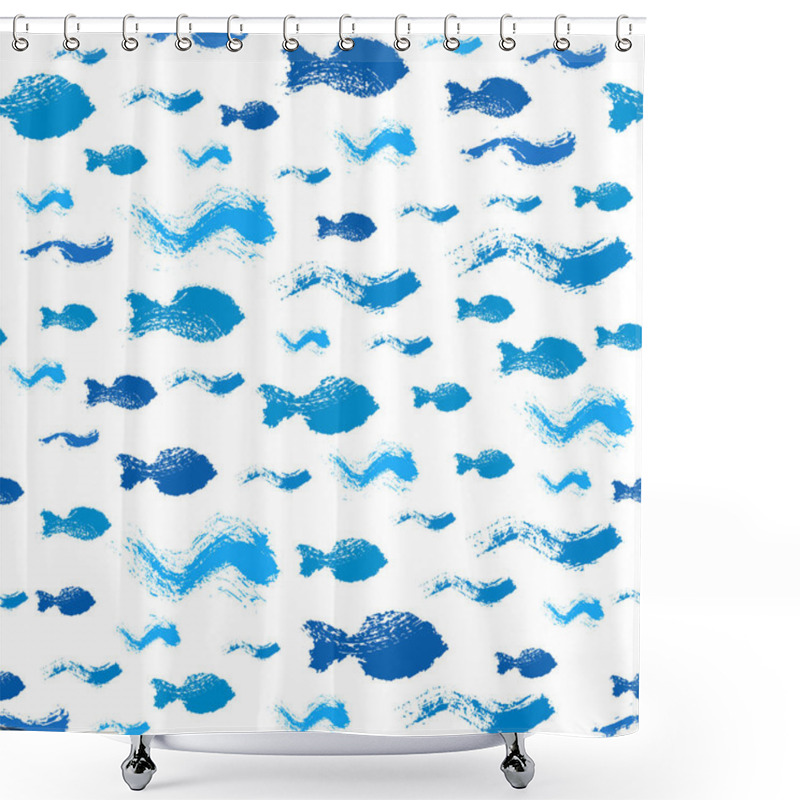 Personality  Painted Fish Waves Pattern Background Shower Curtains