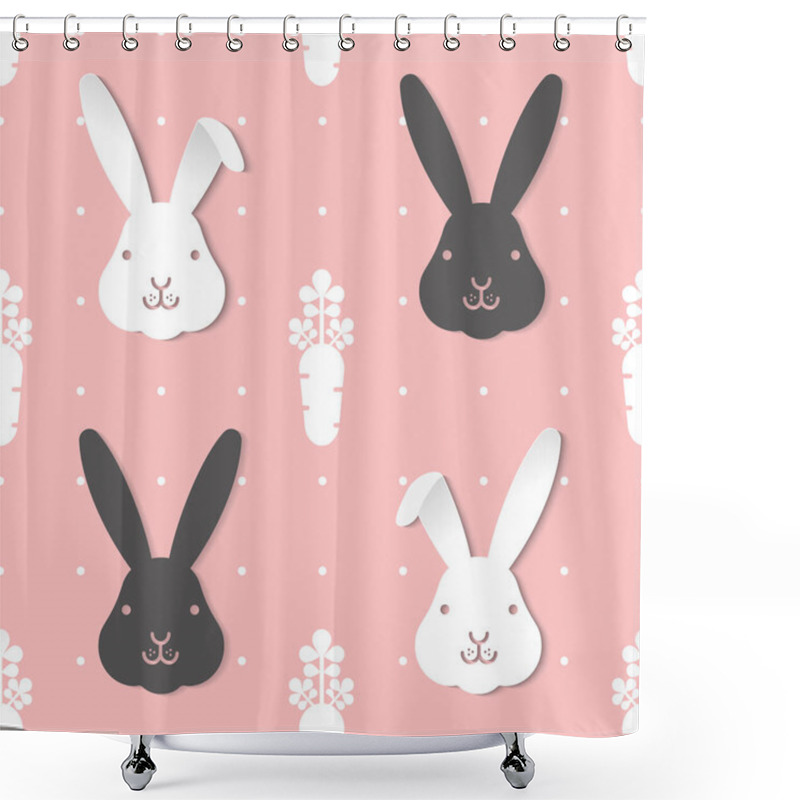 Personality  Seamless Pattern Two-tone Cute Black And White Rabbits, Illustration-Vector Shower Curtains